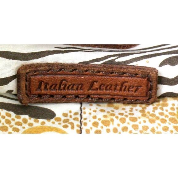 LUCKY BRAND BANDIT FOLDOVER BLUE COTTON BROWN LEATHER TOTE SHOULDER BAG HANDBAG - Picture 12 of 12